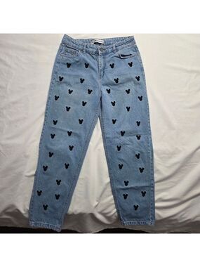 Mickey Mouse Embroidered High Rise Mom Jeans Light Wash Disney Size 10